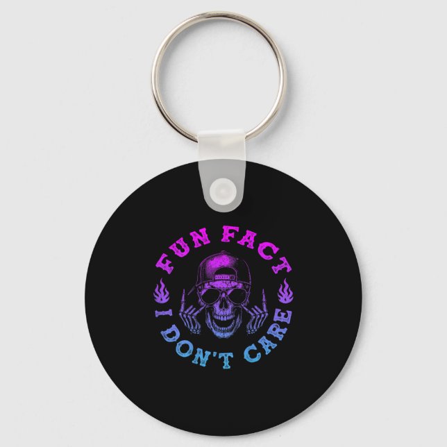 (on Back) Fun Fact I Dont Care, Funny Skeleton Sar Key Ring (Front)