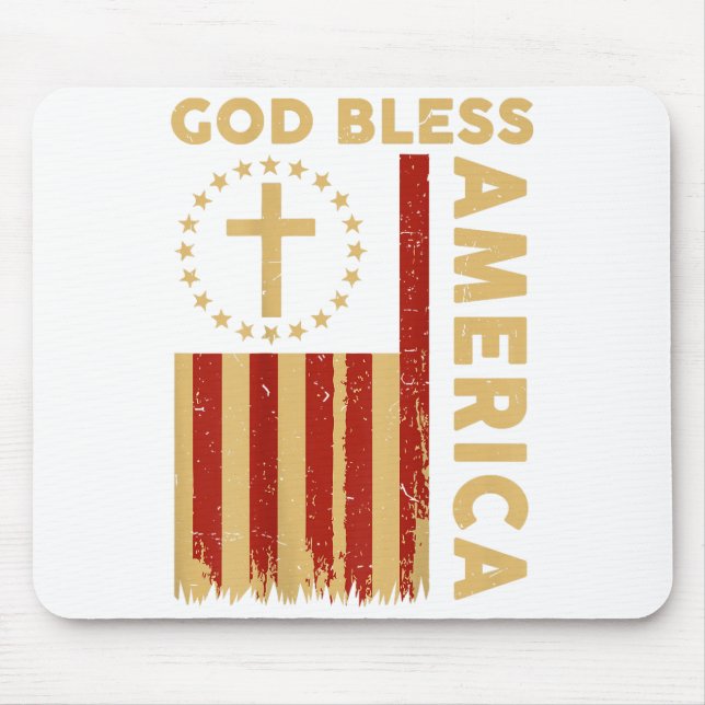 On Back God Bless America Patriotic Christian Fait Mouse Mat (Front)