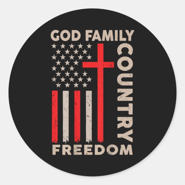 On-back God Family Country Dom Patriotic Christian Classic Round Sticker (Front)