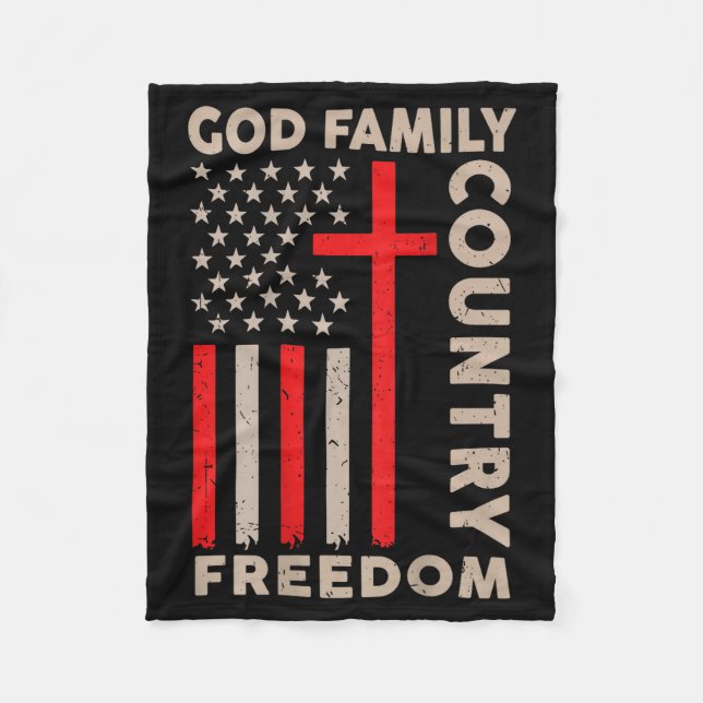 On-back God Family Country Dom Patriotic Christian Fleece Blanket (Front)