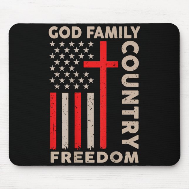 On-back God Family Country Dom Patriotic Christian Mouse Mat (Front)