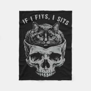 On Back If Fits Sit Black Cat Skull Meme Humour Fleece Blanket