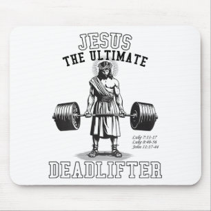 (on Back) Jesus The Deadlifter Jesus Deadlifting  Mouse Mat