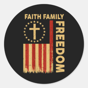 On-back Patriotic Christian Faith Family Dom God C Classic Round Sticker