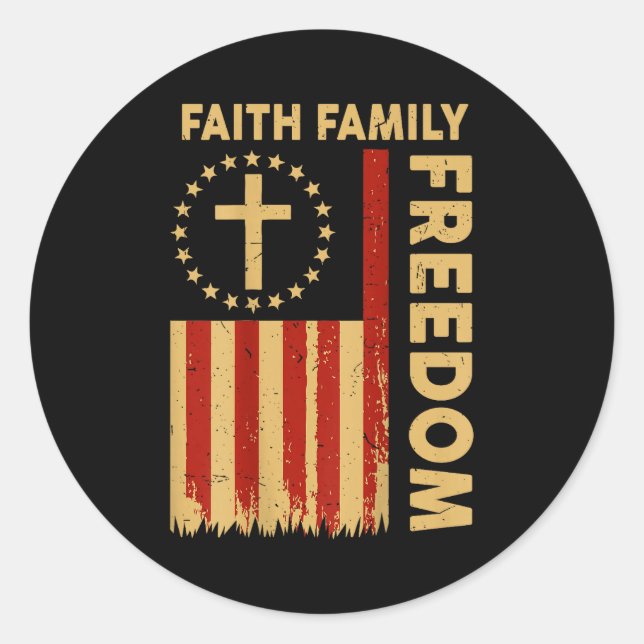 On-back Patriotic Christian Faith Family Dom God C Classic Round Sticker (Front)