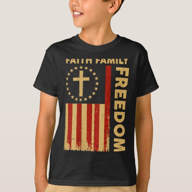 On-back Patriotic Christian Faith Family Dom God C T-Shirt (Front)