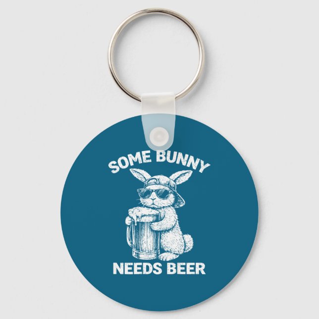 (on back) some bunny needs beer funny easter bunny key ring (Front)