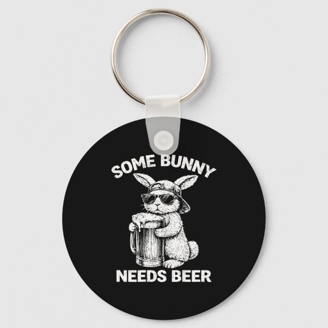 (on back) some bunny needs beer funny easter bunny key ring (Front)