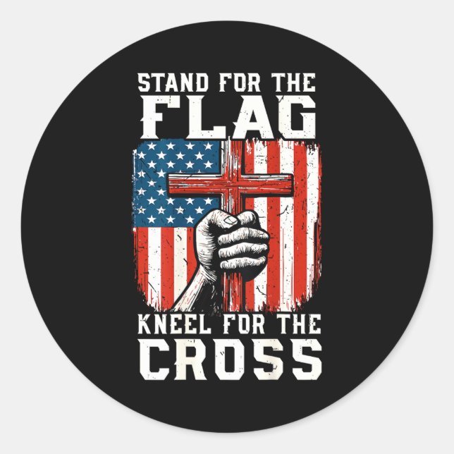 On-back Stand For Flag Kneel Cross Patriotic Chris Classic Round Sticker (Front)