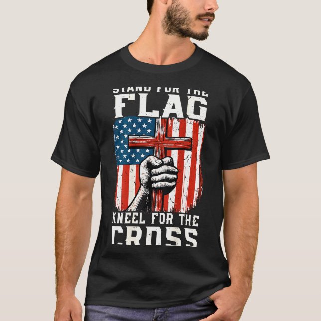 On-back Stand For Flag Kneel Cross Patriotic Chris T-Shirt (Front)