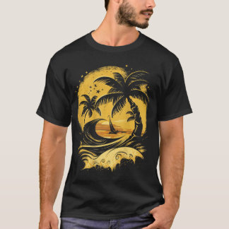ON BACK Tropical Palm Trees Sailboat Beach Island  T-Shirt