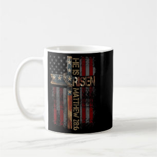On Back Usa Flag Cross He Is Risen Jesus Christian Coffee Mug