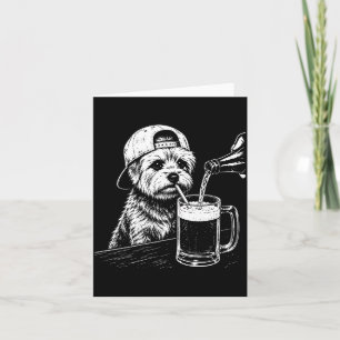 On Back Yorkie Drinking Beer Funny Dog Meme Retro Card