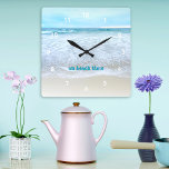 On Beach Time California Ocean Waves Photo Modern Square Wall Clock<br><div class="desc">“On beach time.” Remind yourself of the fresh salt smell of the ocean air whenever you check the time on this stunning pastel coloured photo wall clock and experience the foaming light turquoise blue surf of Southern California. Your choice of a round or square clock face. Makes a great housewarming...</div>