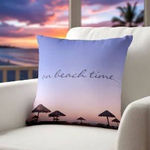 On Beach Time California Purple Sunset Photo Cushion