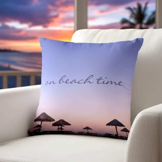 On Beach Time California Purple Sunset Photo Cushion (Creator Uploaded)