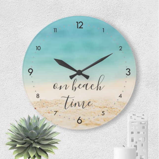 On Beach Time (Customisable!) Coastal Beach Photo Large Clock (Creator Uploaded)
