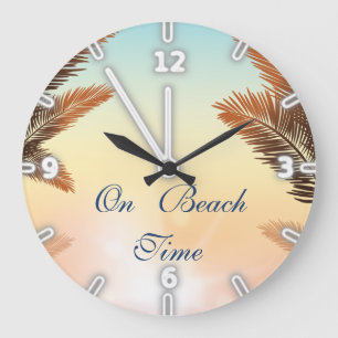 On Beach Time, Palm Leaves Large Clock