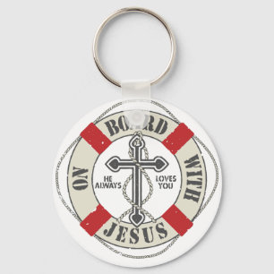 On Board With Jesus Key Ring