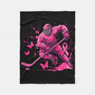 (on Ck) Ice Hockey Breast Cancer Awareness Player Fleece Blanket