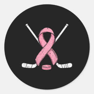 (on Ck) Ice Hockey Breast Cancer Month Pink Ribbon Classic Round Sticker