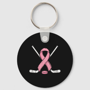 (on Ck) Ice Hockey Breast Cancer Month Pink Ribbon Key Ring