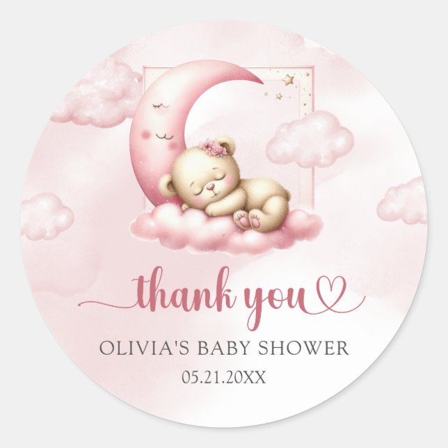 On Cloud 9 cute Pink Girl Baby Shower sticker (Front)