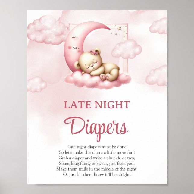 On Cloud 9 cute Pink Late Night Diapers game sign (Front)