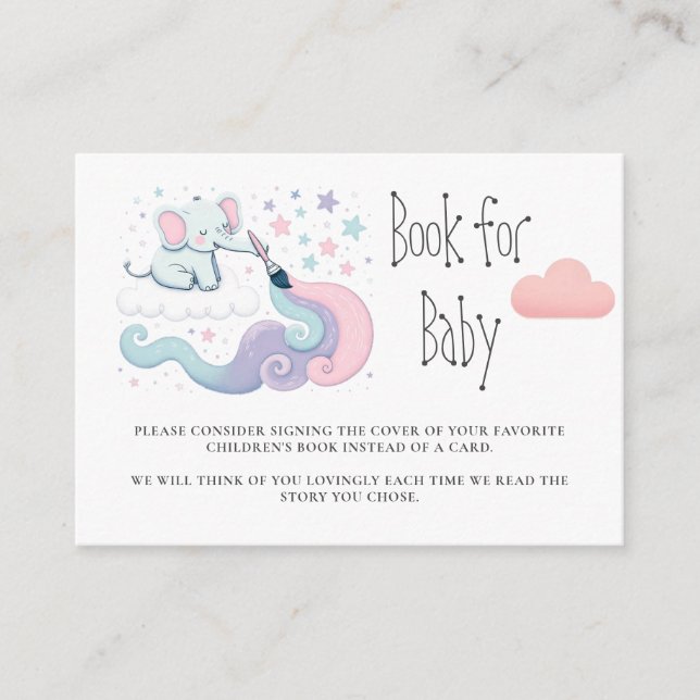 On Cloud 9 Elephant Baby Shower Books For Baby Enclosure Card (Front)