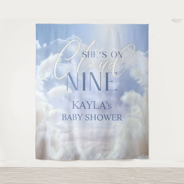 On Cloud 9 Nine Pampas Baby Shower Photobooth Tapestry (Front)