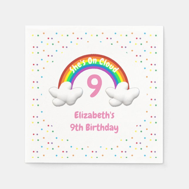 On Cloud 9! Rainbow Birthday Napkin (Front)