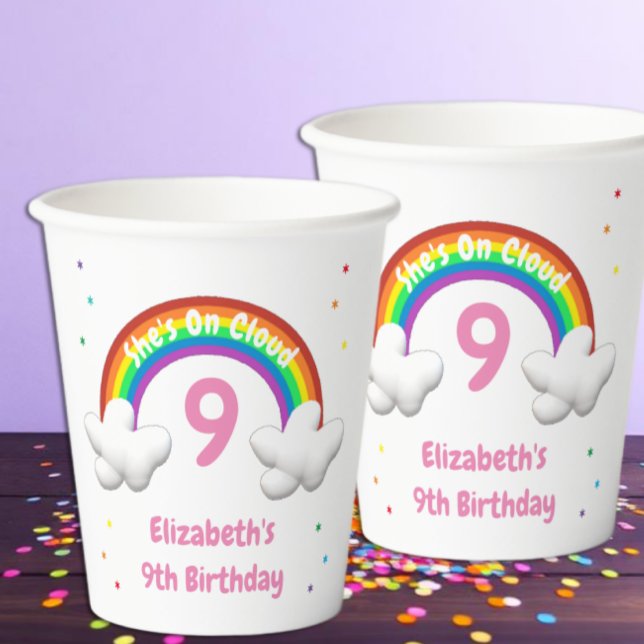 On Cloud 9! Rainbow Birthday Paper Cups (Creator Uploaded)