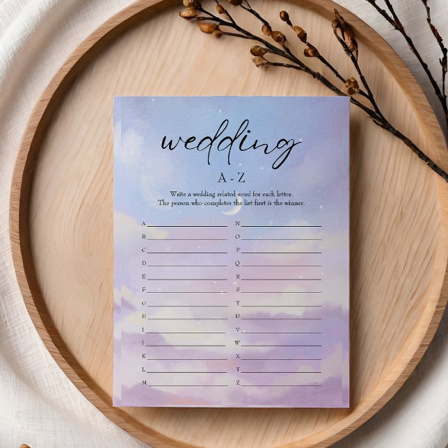 On Cloud 9 Wedding A-Z Bridal Shower Game Card (Creator Uploaded)