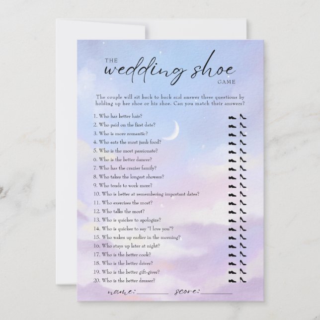 On Cloud 9 Wedding Shoe Game Invitation (Front)