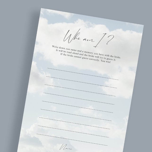 On Cloud 9 Who Am I Bridal Shower Game Cards (Creator Uploaded)