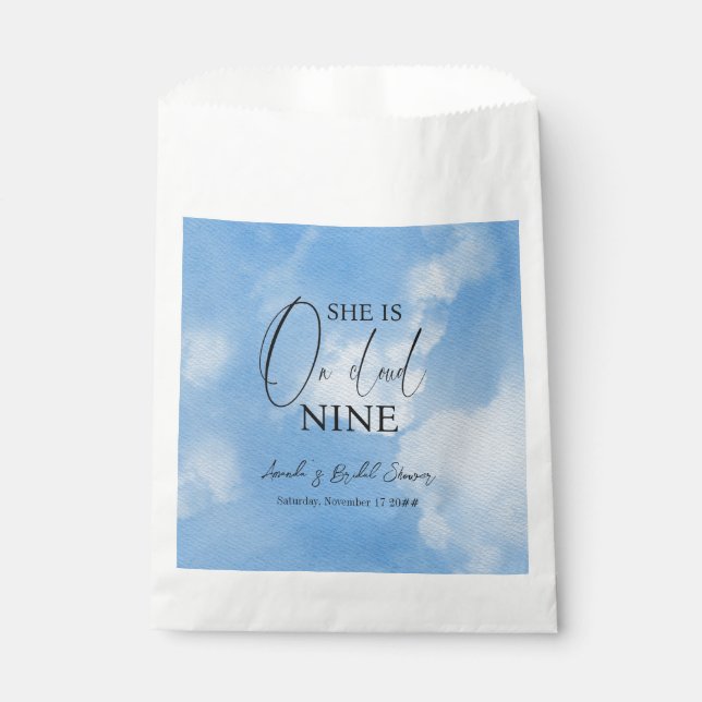 On Cloud Nine 9 Calligraphy Blue Bridal Shower Favour Bags (Front)