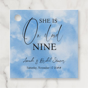 On Cloud Nine 9 Calligraphy Blue Bridal Shower Favour Tags
