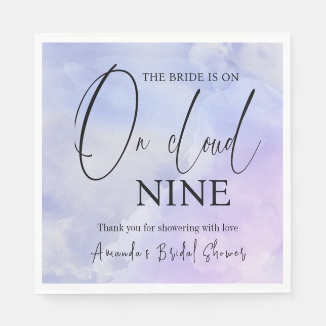 On Cloud Nine 9 Calligraphy Blue Bridal Shower Napkin (Front)