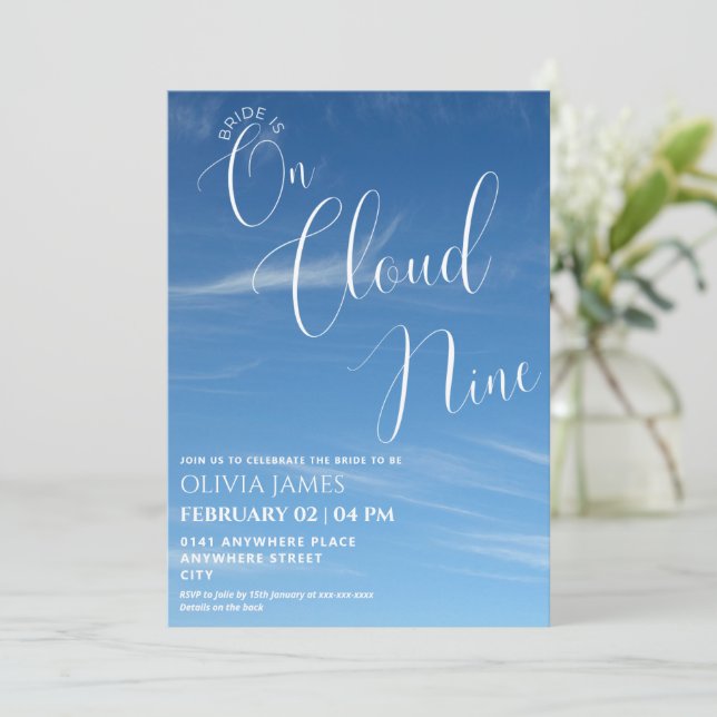 On cloud nine bachelorette weekend itinerary  invitation (Standing Front)