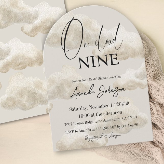 On Cloud Nine Beige Watercolor Sky Bridal Shower Invitation (Creator Uploaded)