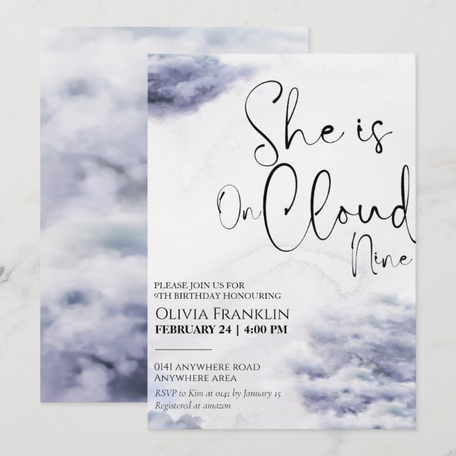 on cloud nine birthday  invitation (Front/Back)