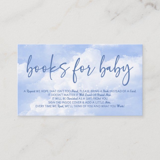 On Cloud Nine Blue Baby Shower Books For Baby Enclosure Card (Front)