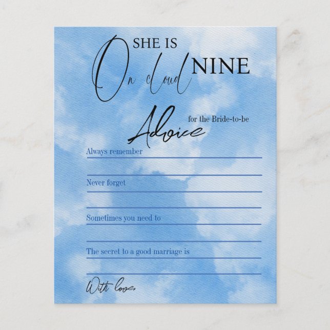 On Cloud Nine Blue Bridal Shower Advice Game Card (Front)