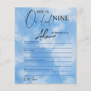 On Cloud Nine Blue Bridal Shower Advice Game Card