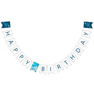 On Cloud Nine Blue Happy Birthday Party Decor  Bunting