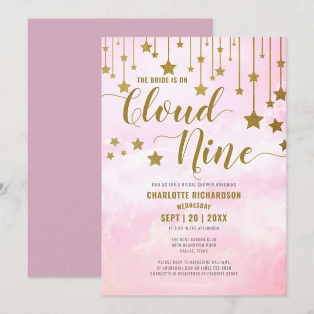 On Cloud Nine Dreamy Pastel Pink Bridal Shower Invitation (Front/Back)