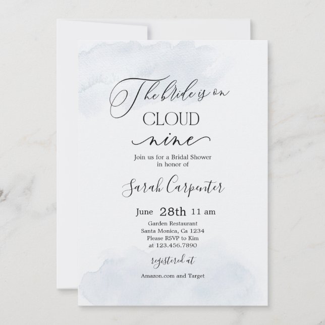 On Cloud Nine Dusty Blue Bridal Shower Invitation (Front)