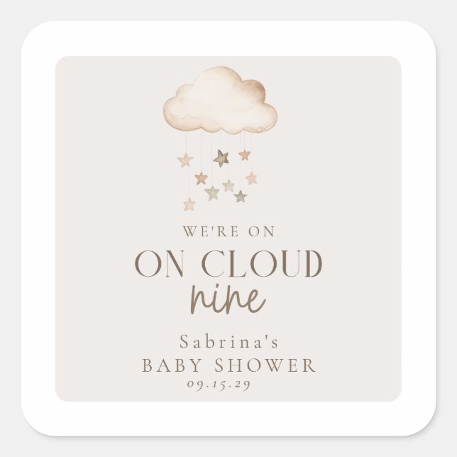 On Cloud Nine Gender Neutral Baby Shower  Square Sticker (Front)
