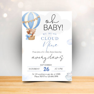 On Cloud Nine Modern Blue Baby Boy Shower  Invitation