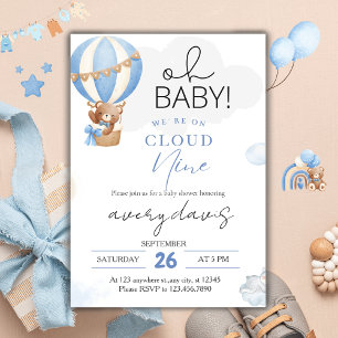 On Cloud Nine Modern Blue Baby Boy Shower Invitation